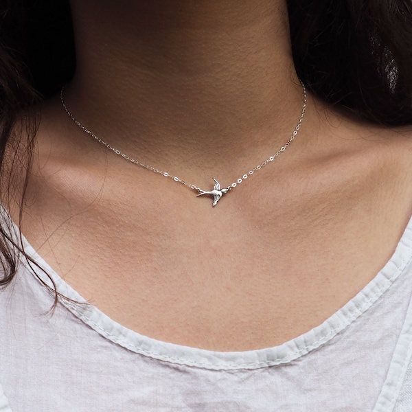 BIRD Necklace in Sterling Silver, Gold or Rose Gold • Layering Necklace • Swallow Bird Necklace • Dainty Bird Necklace • Birds Lover Gift