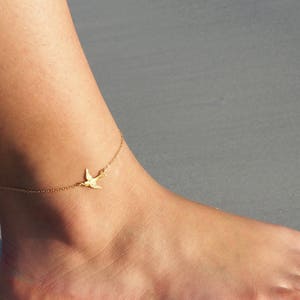 Bird ANKLET in Sterling Silver, Gold or Rose Gold Dainty Bird Anklet Summer Jewelry image 5