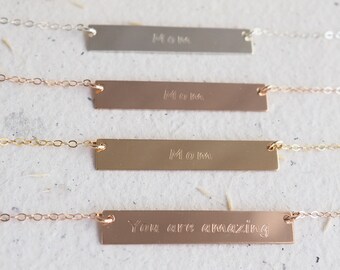 DOUBLE SIDED "You Are Amazing/Personalized" Bar Necklace in Sterling Silver, Gold Filled or Rose Gold Filled • Reversible Necklace