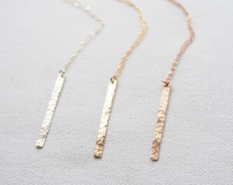 Vertical HAMMERED BAR Necklace in Sterling Silver, Gold Filled or Rose Gold Filled • Long Bar Necklace • Layering Necklace
