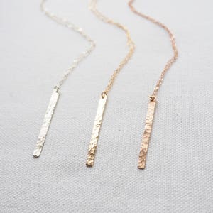 Vertical HAMMERED BAR Necklace in Sterling Silver, Gold Filled or Rose Gold Filled • Long Bar Necklace • Layering Necklace