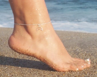 Sterling Silver WHALE TAIL Anklet • Sterling Silver Anklet • Dainty Anklet • Beach Jewelry Gift • Summer Jewelry