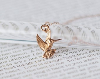 Rose Gold HUMMINGBIRD Necklace • Rose Gold Bird Necklace • Gift for Her • Hummingbird Lover Gift • Bird Necklace Gift