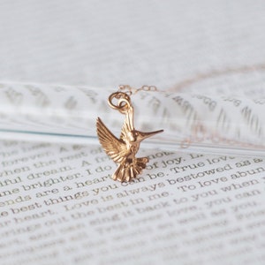 Rose Gold HUMMINGBIRD Necklace • Rose Gold Bird Necklace • Gift for Her • Hummingbird Lover Gift • Bird Necklace Gift