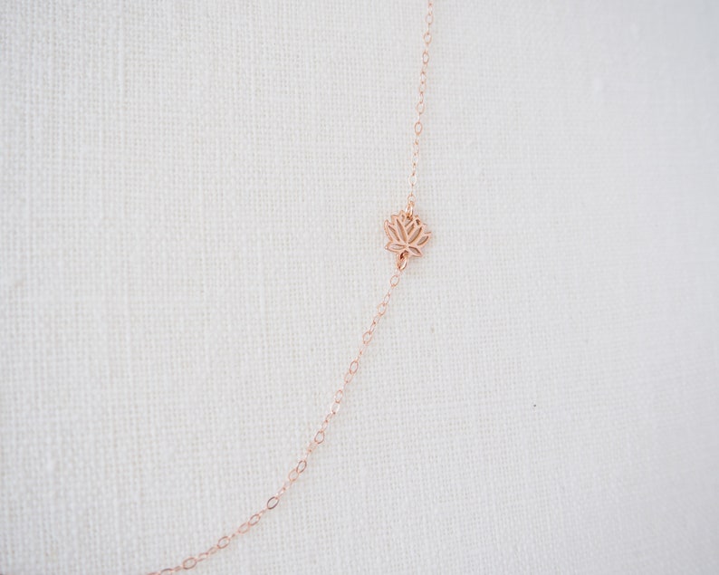 Rose Gold SIDEWAYS LOTUS Necklace Rose Gold Lotus Necklace Dainty Rose Gold Necklace Dainty Lotus Necklace image 4