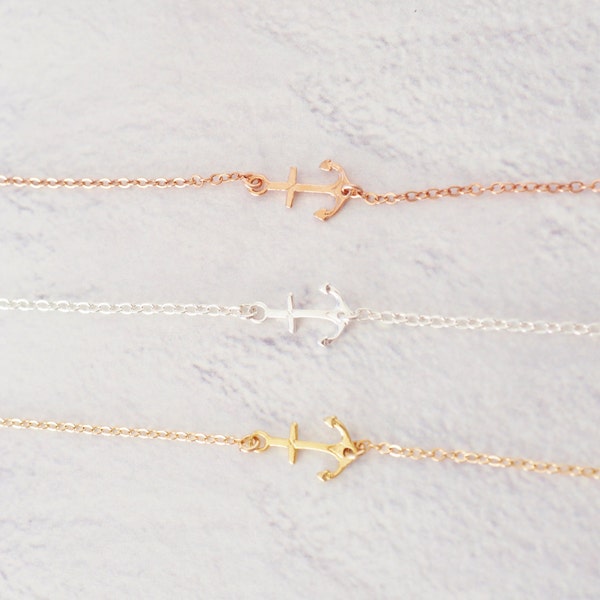 ANCHOR Bracelet in Sterling Silver, Gold or Rose Gold • Sideways Anchor Bracelet • Dainty Bracelet • Nautical Gift • Gift for Her