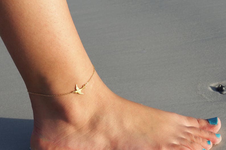 Bird ANKLET in Sterling Silver, Gold or Rose Gold Dainty Bird Anklet Summer Jewelry image 5