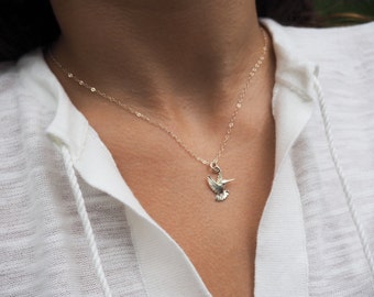 Sterling Silver HUMMINGBIRD Necklace • Sterling Silver Bird Necklace • Layering Necklace • Birds Lover Gift