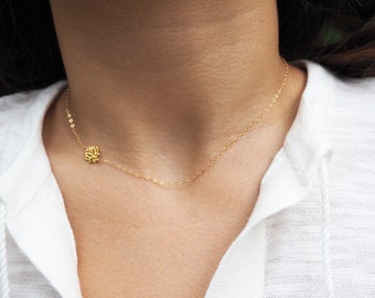 Gold LOTUS Necklace • Sideways Lotus Necklace • One one Side Necklace • Dainty Gold Necklace • Yoga Lover Gift • Zen Necklace