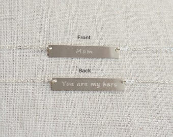 DOUBLE SIDED "You Are My Hero/ Name, Friend, Mom.." Bar Necklace in Sterling Silver, Gold Filled or Rose Gold Filled • Reversible Necklace