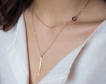 SIDEWAYS INITIAL and BAR Necklaces in Sterling Silver, Gold Filled or Rose Gold Filled • Set Of Two Necklaces • Sideways Initial Necklace