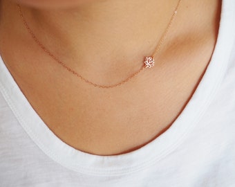 Rose Gold SIDEWAYS LOTUS Necklace • Rose Gold Lotus Necklace • Dainty Rose Gold Necklace • Dainty Lotus Necklace