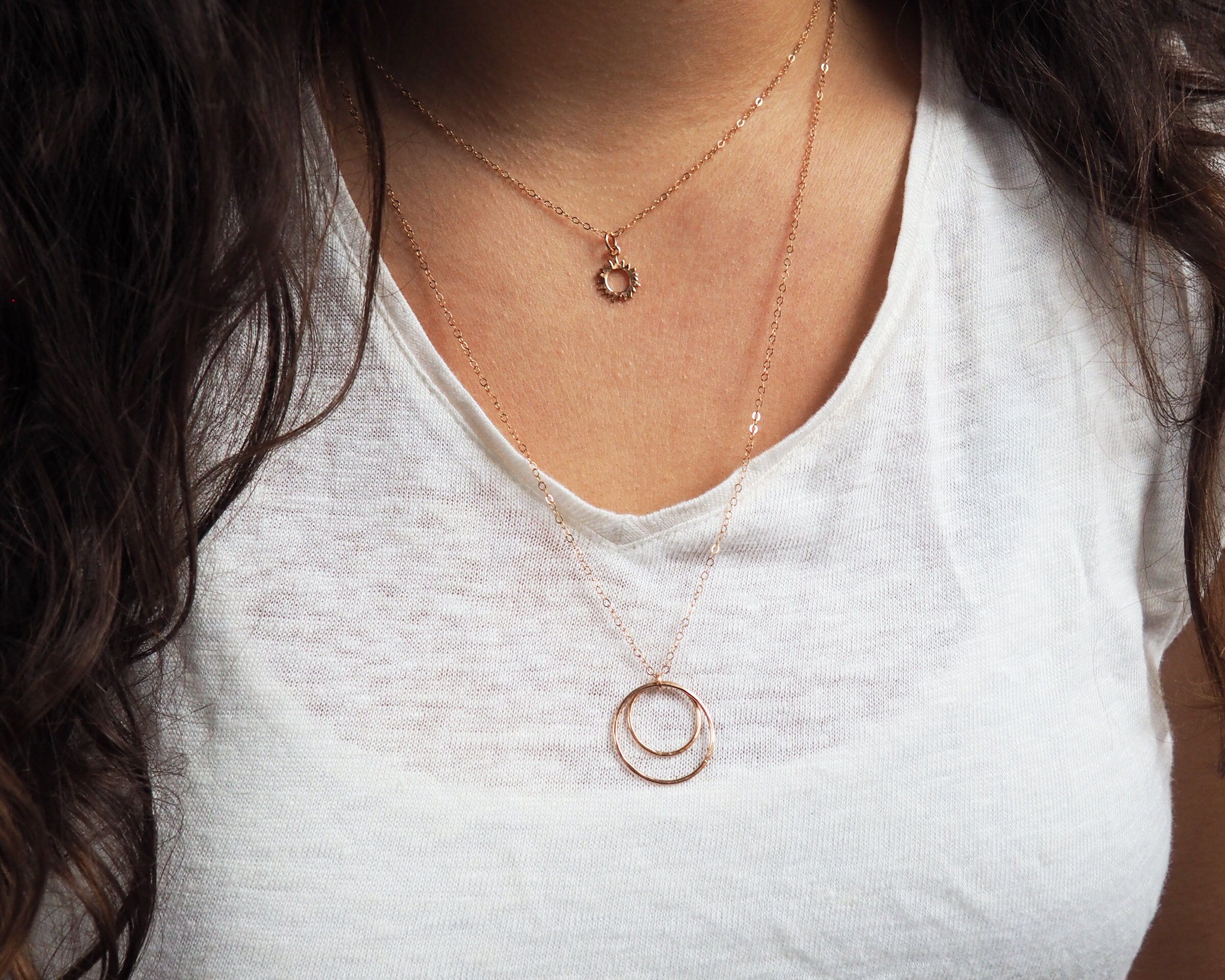 Rose Gold Two Circles Necklace Double 