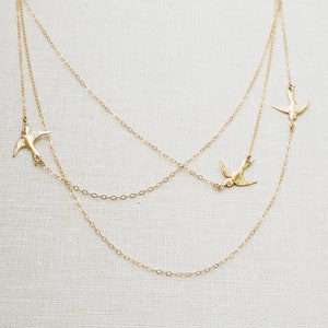 FLYING BIRDS Necklace in Sterling Silver, Gold Filled, Rose Gold Vermeil Three Birds Necklace Layered Necklace Set Mothers Gift image 5