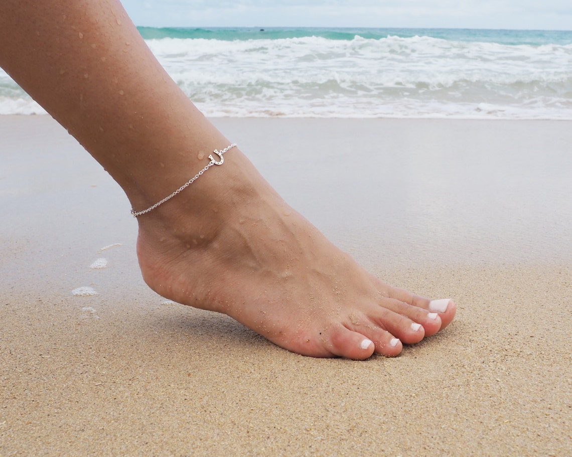 Sterling Silver HORSESHOE Anklet Lucky Horseshoe Anklet Etsy