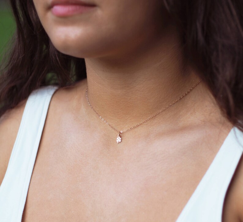 Rose Gold CLOVER Necklace \u2022 Lucky Rose Gold Necklace \u2022 Dainty Rose Gold Necklace \u2022 Layering Necklace