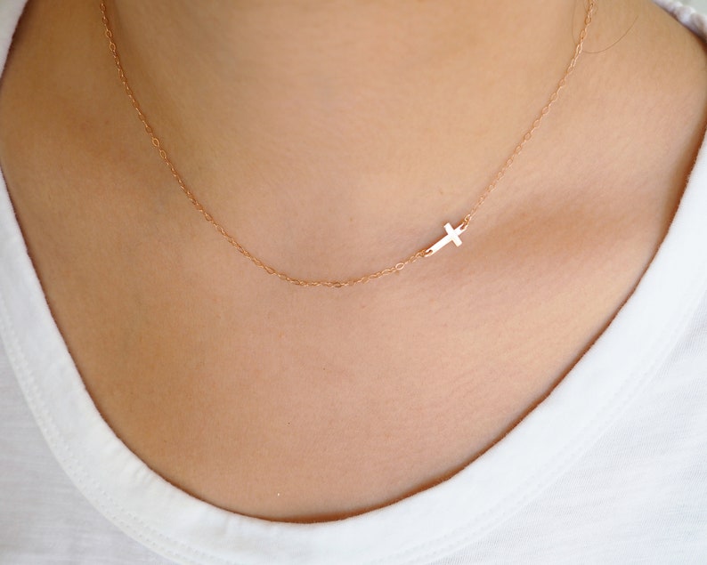 Rose Gold CROSS Necklace • Sideways Cross Necklace • Rose Gold Necklace • Dainty Rose Gold Necklace 