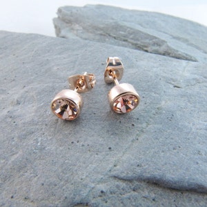 Rose Gold Stud Earrings Swarovski Crystal Champagne Earrings Dainty Rose Gold Earrings Gift for Her Jewelry Gift image 4