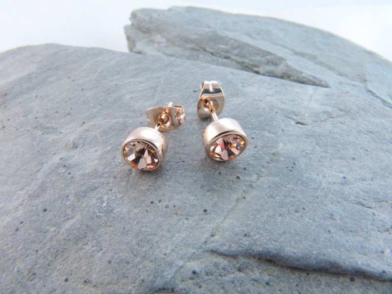 Rose Gold Stud Earrings Swarovski Crystal Champagne Earrings Dainty Rose Gold Earrings Gift for Her Jewelry Gift image 4