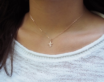 Tiny HUMMINGBIRD Necklace in Sterling Silver, Gold or Rose Gold • Layering Necklace • Rose Gold Hummingbird Necklace • Gift for Her