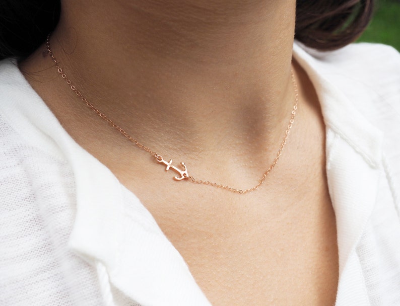 Rose Gold ANCHOR Necklace Rose Gold Sideways Anchor Necklace Etsy
