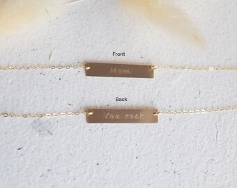 DOUBLE SIDED "You Rock/ Name, Friend, Sister, Mom" Bar Necklace in Sterling Silver, Gold Filled or Rose Gold Filled • Reversible Necklace