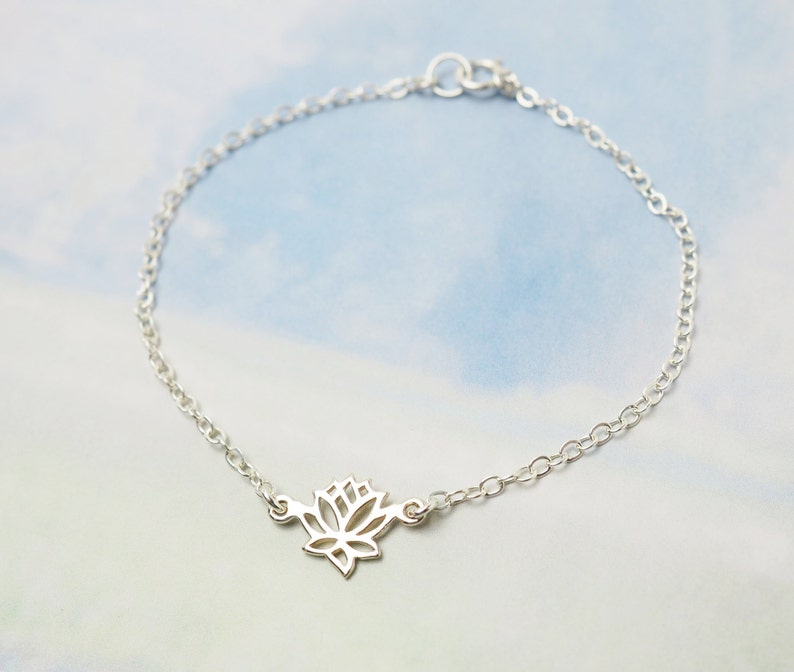 Sterling Silver LOTUS Bracelet Sterling Silver Bracelet Zen Bracelet Silver Lotus Charm Bracelet image 4