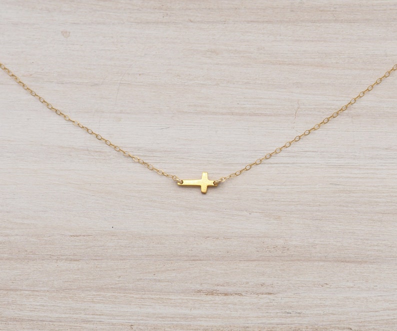 Gold SIDEWAYS CROSS Necklace Tiny Cross Necklace Gold Etsy