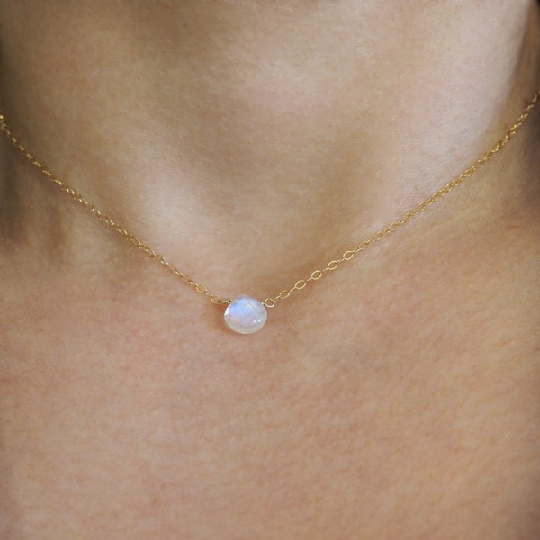 Tiny Moonstone Necklace, Available in Sterling Silver, Gold Filled and Rose Gold Filled, June Birthstone