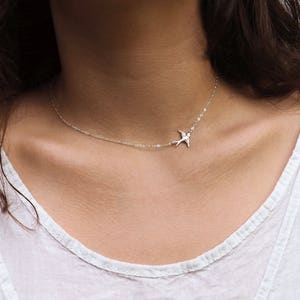 SIDEWAYS BIRD Necklace in Sterling Silver, Gold or Rose Gold Delicate Bird Necklace Birds Lover Gift image 1