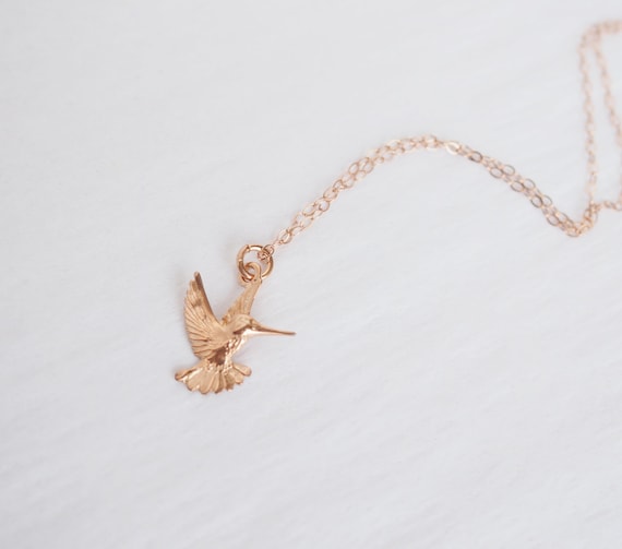 Rose Gold HUMMINGBIRD Necklace Rose Gold Bird Necklace Gift for