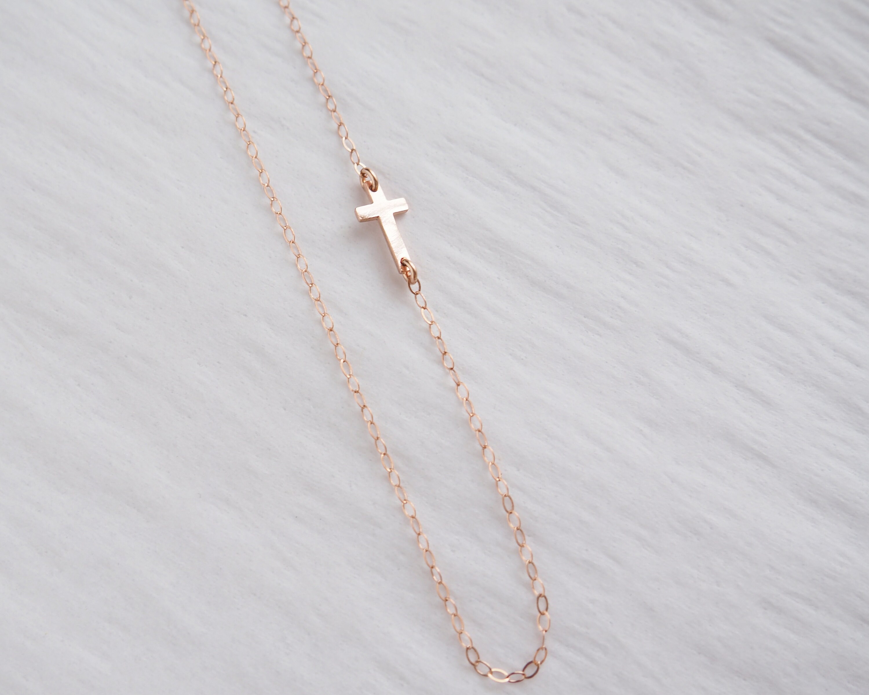 Rose Gold CROSS Necklace Sideways Cross Necklace Rose Gold Etsy
