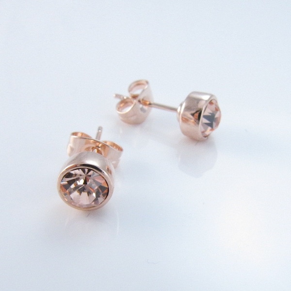 Rose Gold Stud Earrings • Swarovski Crystal Champagne Earrings • Dainty Rose Gold Earrings • Gift for Her •  Jewelry Gift