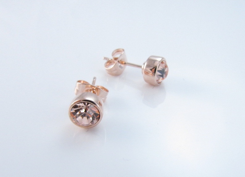 Rose Gold Stud Earrings Swarovski Crystal Champagne Earrings Dainty Rose Gold Earrings Gift for Her Jewelry Gift image 1