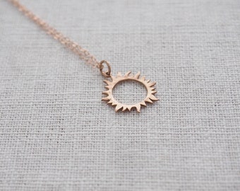 Rose Gold HAMMERED SUN Necklace • You Are My Sunshine Necklace • Layering Necklace • Long Sun Necklace in Rose Gold