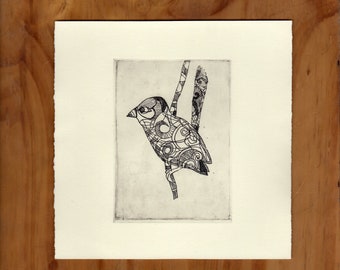 Limited Edition Original Drypoint Etching  "Celtic Bird", handmade print on Italian paper