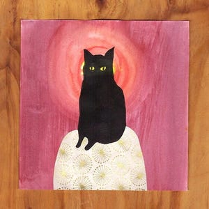 Movie Star - Cat Linocut Print - Watercolour Painting, Lino Cut, Original Print