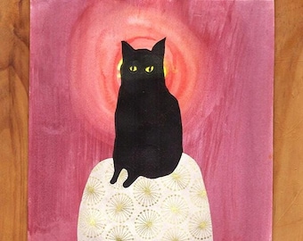 Movie Star - Cat Linocut Print - Watercolour Painting, Lino Cut, Original Print