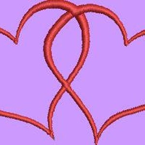 May include: Two red intertwined hearts, a symbol of love and unity.