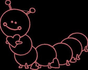 Heart Catepillar Valentine Embroidery Design - Digital Download