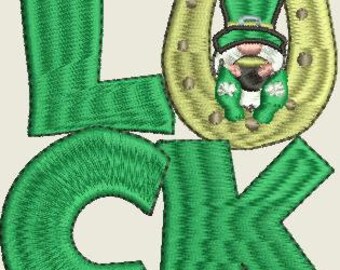 LUCK Gnome St Patricks Embroidery Design - Digital Download
