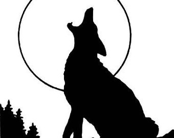 Howling Wolf with Moon Embroidery Design - Digital Download