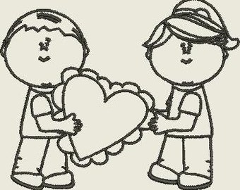 Happy Couple Valentine Embroidery Design - Digital Download
