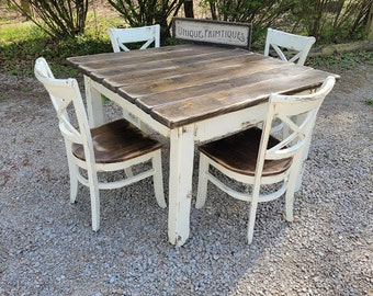 SQUARE FARMHOUSE TABLE Kitchen Dining Farm House Reclaimed Wood Dark Walnut Country White Kitchen Custom Sizes Colors Unique