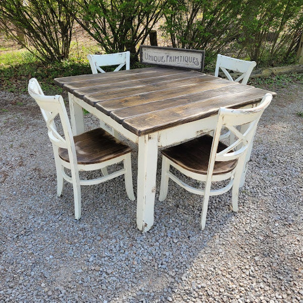 SQUARE FARMHOUSE TABLE Kitchen Dining Farm House Reclaimed Wood Dark Walnut Country White Kitchen Custom Sizes Colors Unique