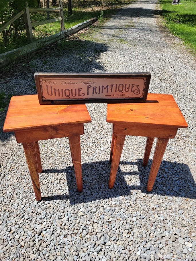 ACCENT TABLES Pair of TWO Wood Gunstock Stained End Corner Entry Table ...