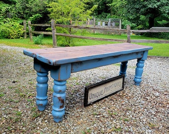 French Country Chic Rustic WOOD BENCH W/ Turned Legs Reclaimed Salvaged Woods Custom Sizes Colors Distressing Indoor Outdoor Kitchen Dining