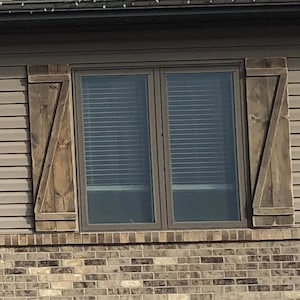 RUSTIC WOOD SHUTTERS Large 14-1/2&quot; w x56&quot; h Distressed Dark Walnut Wood &quot;Z&quot; Shutters Custom SIzes Colors Set Of Four Unique