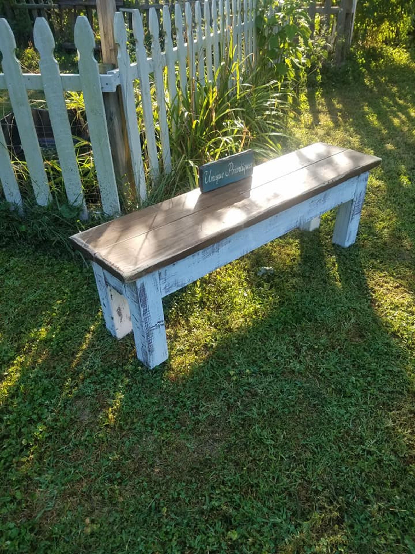 RUSTIC Wood Farmhouse BENCH Primitive Farm House Distressed Indoor ...