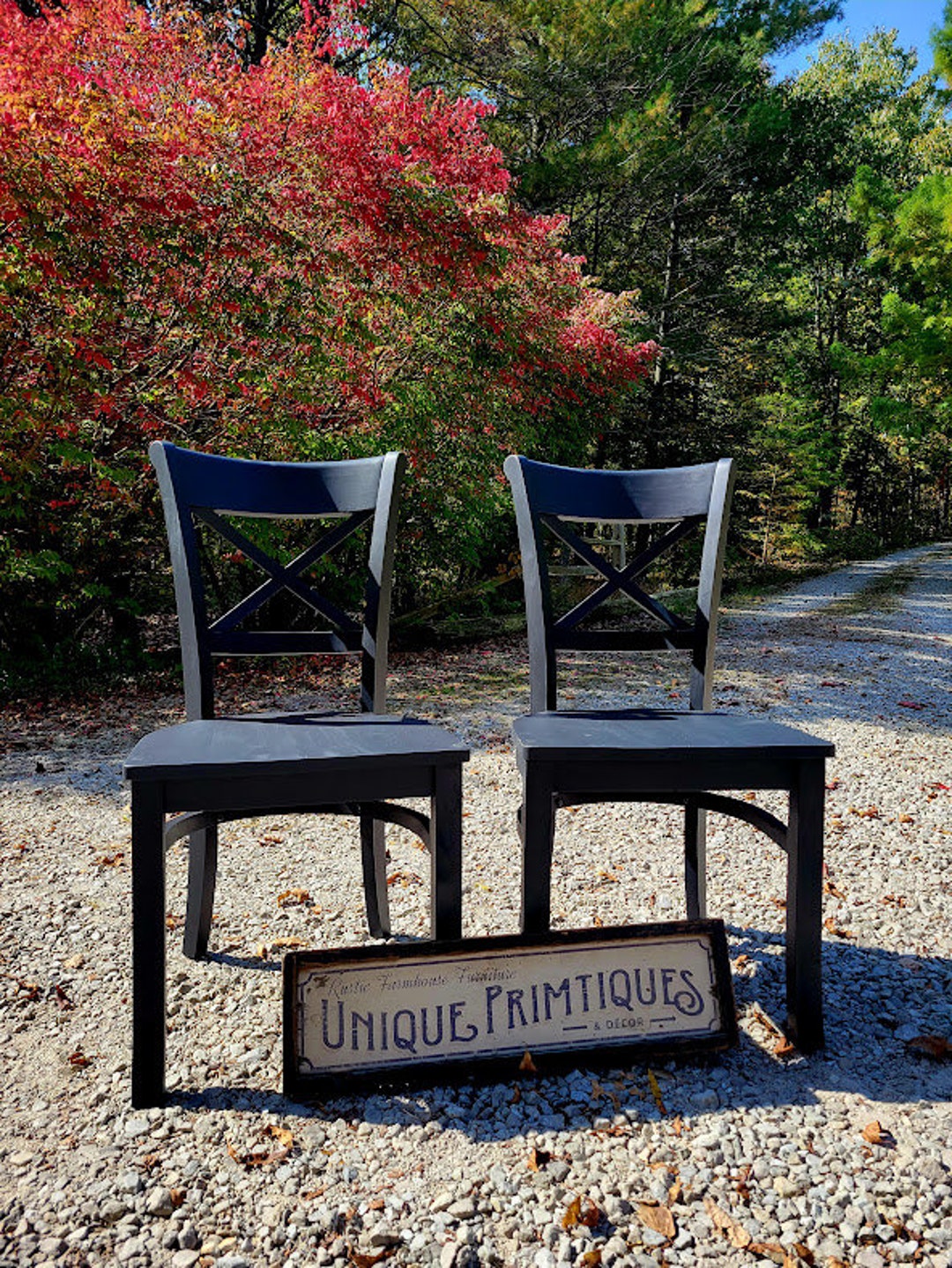 TWO Beautiful Rustic Wood Malaysian Oak CHAIRS Solid Wood Xback Style